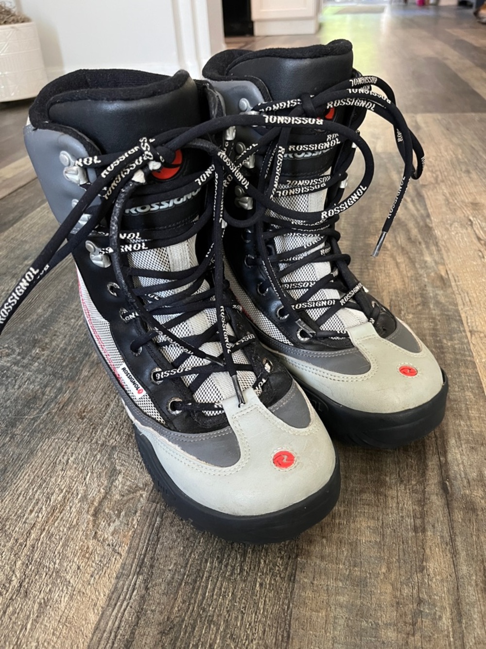Rossignol Black, Gray & White Lace-Up Ski Boots with Red Accents